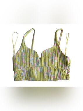 Zara Green Multi-Color Printed Ribbed Bralette Top